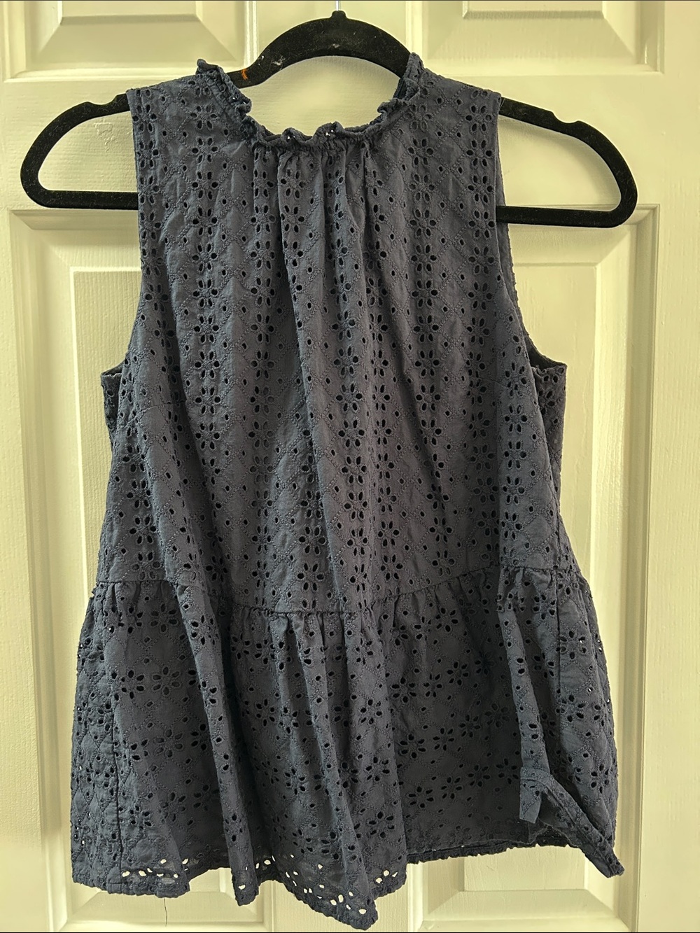 S Loft Sleeveless Eyelet Peplum Top - Navy Blue
